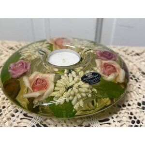 Vintage Dreamlight Glide Tea light Candle Holder Pink Roses Cottage Core